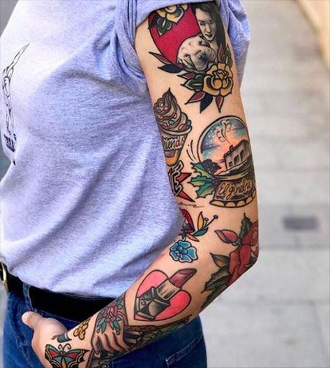 Many Tattoos, Tato Maori, Tato Tradisional, Traditional Sleeve, Western Tattoos, Traditional Tattoo Sleeve, Elbow Tattoos, Disney Tattoo, Old School Tattoo Designs