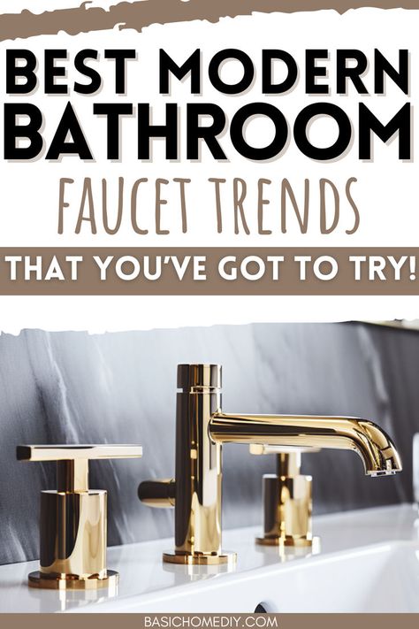 Find the best modern bathroom faucet trends that you've got to try. From brushed nickel and black bathroom faucet ideas to stunning gold and chrome options, these bathroom faucet ideas will elevate any bathroom style. Explore waterfall designs and single handle bathroom faucets and elegant wall mount fixtures perfect for a farmhouse look or a minimalist, simple aesthetic. Learn how to choose a DIY bathroom faucet for an apartment, beach house, corner bathroom, or main bathroom. Brass Bathroom Sink Faucet, Black Bathroom Faucet Ideas, Brushed Nickel And Black Bathroom, Gold Faucets Bathroom, Single Bathroom Faucet, Bronze Faucet Bathroom, Bathroom Faucet Ideas, Waterfall Designs, Apartment Beach