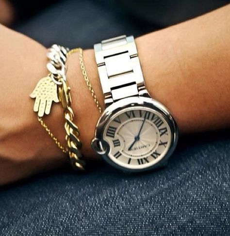 Carter ballon bleu watch Pandora Charms Gold, Carter Watch, Cartier Watches Women, Stacked Bracelets, Fancy Watches, Beautiful Accessories, Cartier Ballon Bleu, Luxury Watch Brands, Watch Women