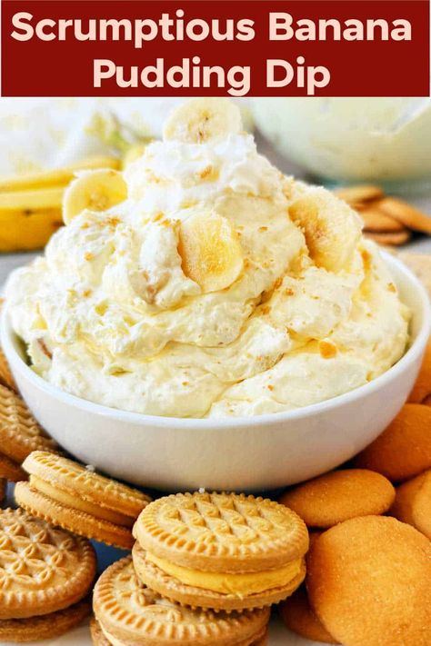 This easy banana pudding dip recipe makes a sweet dessert dip that is basically classic banana pudding in dip form. Perfect for holidays, parties or as a sweet treat at home. via @meamel Quick And Easy Dessert Dips, Sweet Dips Easy, Desert Dips, Pudding Dip, Banana Pudding Dip, Edible Dough, Classic Banana Pudding, Nutella Dip, Holiday Deserts