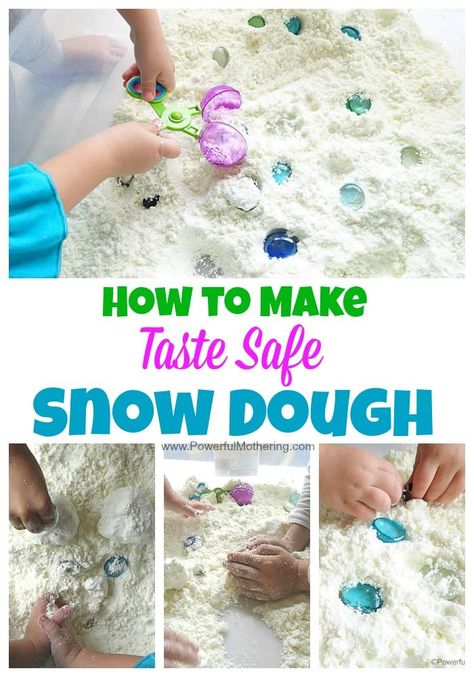 2 ingredients and a whole bunch of fun! make this snow dough for your toddler or preschooler to enjoy. A lovely sensory bin and part of our 12 months of taste safe sensory doughs. Sensory Snow, Snow Dough, Winter Sensory Bin, Make Snow, Sensory Dough, Snow Theme, Fun Zone, Winter Activities For Kids, Toddler Sensory