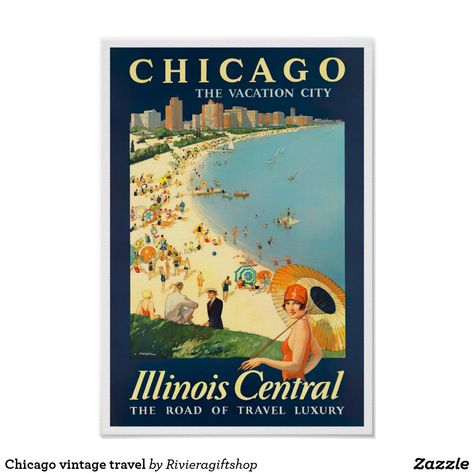 Chicago vintage travel poster Chicago Decor, Chicago Art Print, Chicago Vacation, Illinois Travel, Chicago Art, Chicago Travel, Travel Wall Art, Travel Wall, Beach Scene