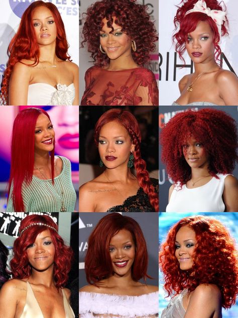 Rihanna Red Hair Era, Red Wavy Bob Black Women, Rihanna Loud Era, Red Hair Rihanna, Rihanna Red Hair, Red Meaning, Rihanna Outfits, Cherry Hair, Dark Red Hair