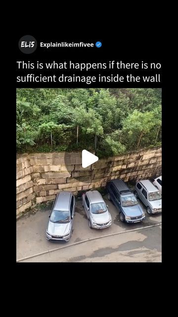 ELi5 on Instagram: "A retaining wall acts like a strong hand holding back wet sand to prevent soil erosion. During heavy rains, the soil behind the wall becomes saturated with water, making it much heavier and increasing the pressure on the wall. 

Without proper drainage, this trapped water builds up like a balloon filling with water - eventually, if it can't escape, the balloon bursts. 

Similarly, the excess pressure from the waterlogged soil can cause the wall to crack, buckle, or collapse. Proper drainage systems, such as weep holes or drainage pipes, are crucial for allowing excess water to escape and reducing pressure. 

Regular maintenance ensures drainage systems work effectively, preventing costly damage. Proper backfill and a solid foundation reinforce the wall to withstand heav Well Draining Soil Mixture, How To Till Soil, How To Till Soil By Hand, Hydrophobic Soil, Retaining Wall To Prevent Flooding, Drainage Pipe, Strong Hand, Retaining Wall, Engineering Design