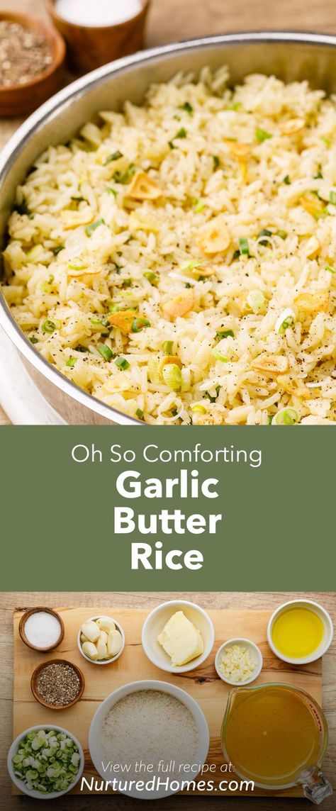 Oh So Comforting Garlic Butter Rice - Nurtured Homes Cabbage And Zucchini, Buttered Rice Recipe, Boom Sauce, Garlic Butter Rice, Frugal Cooking, Rice Side Dish Recipes, Thanksgiving 2023, Work Recipes, Garlic Rice