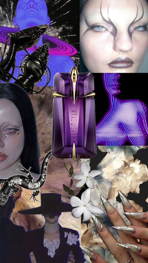 A collage for the Alien Perfume By Mugler, In Awe of the Weird,Quite Girl in class who is the cool girl by night Alien Mugler Perfume, Quite Girl, Mugler Perfume, Alien Perfume, Mugler Alien, Girl Products, Alien Invasion, Intp, A Collage