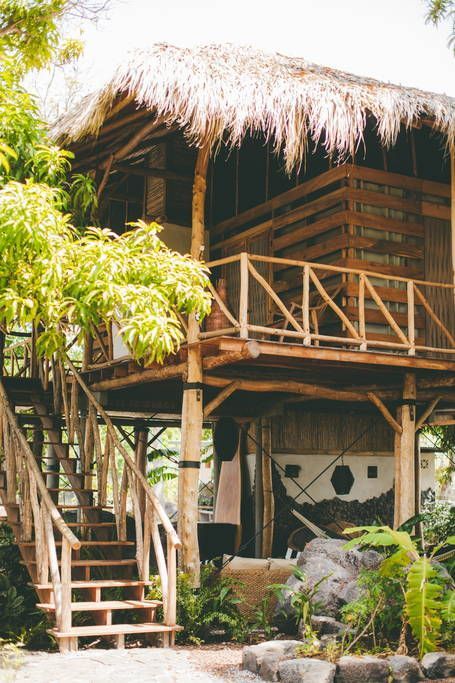 Simple living - The sense of tropical house design House Styling Interior, Tropical House Design, Bamboo House Design, Jungle House, Rest House, Tropical Pool, Bamboo House, Decorating Styles, Beach Shack