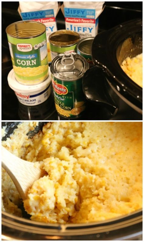 Corn Casserole Jiffy Crock Pot, Corn Casserole In Crockpot, Casserole In Crockpot, Crock Pot Corn Casserole, Crockpot Cornbread, Slow Cooker Corn Casserole, Corn Casserole Crockpot, Crockpot Sides, Sweet Corn Casserole