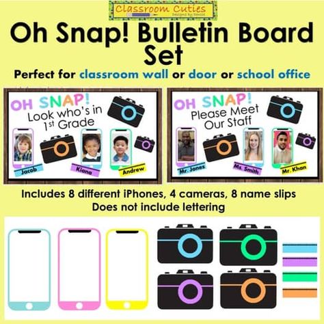 Designz by Denise | Teachers Pay Teachers Office Bulletin Board, Staff Photos, Behavior Reflection, Cute Bulletin Boards, Student Photo, Middle School 6th Grade, Powerpoint Lesson, Back To School Night, Bulletin Board Sets