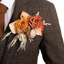 Terracotta Boutonniere, Burnt Orange Boutonniere, Pocket Square Boutonniere, Square Boutonniere, Anniversary Dinner Party, Boutonniere Boho, Orange Boutonniere, Green Boutonniere, Pocket Boutonniere