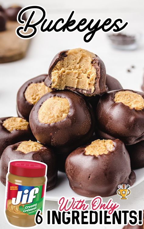 Make these Buckeyes with creamy peanut butter and rich chocolate. This easy recipe is perfect for parties, holidays, and anytime snacking! Christmas Cookies Buckeyes, Peanut Butter Buckeye Cookies, The Best Buckeyes Recipe, Easy Peanut Butter Buckeyes, Pioneer Woman Buckeyes, Buckeyes Recipe With Paraffin, Peanut Butter Pretzel Buckeyes, Creamy Buckeyes Recipe, Gluten Free Buckeyes