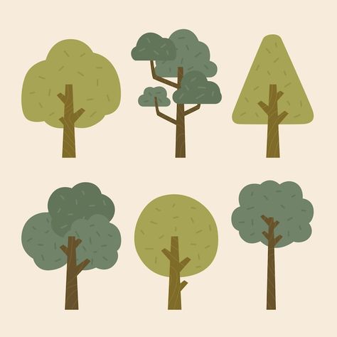 Flat style type of trees collection | Free Vector #Freepik #freevector #flat-tree #illustration-set #tree-illustration #design-pack Tree Illust, Type Of Trees, Kid Background, Flat Tree, Winter Market, Wood Illustration, Cartoon Trees, Flat Design Illustration, Vector Trees