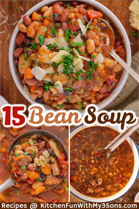 This 15 Bean Soup recipe is the ultimate comfort food. With soft beans and juicy sausage bits, it’s truly a winning meal the whole family can get behind. Beef Bean Soup Recipes, Best 15 Bean Soup Recipe, Bean Soups And Stews, 12 Bean Soup Recipes, 15 Bean Soup Stovetop, 12 Bean Soup, Mixed Bean Soup Recipes, Bean Soup Recipes Healthy, Recipe For Bean Soup