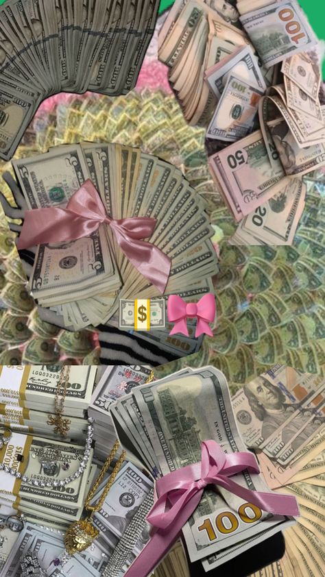 Dollar Signs Aesthetic, Bundles Of Money, Money Aesthetic Canadian Dollars, Cute Money Aesthetic, Argent Billet Aesthetic, Money With Bow, Dollar Money Aesthetic, Pink Aesthetic Money, Money Pink Aesthetic