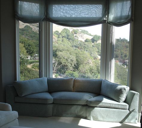 Bay window sofa by Michaels Upholstery Bay Window Couch, Window Couch, Bay Window Sofa, Window Sofa, Bay Window Living Room, Bay Window Seat, Sofa Layout, Living Room Layout, Trendy Living Rooms