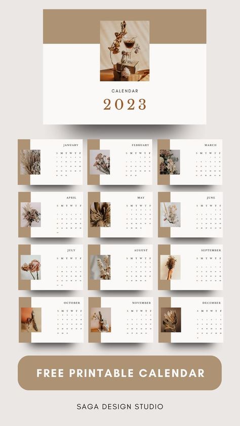 Printable Calendar Free, Minimal Calendar, Brown Minimalist, Aesthetic 2023, Monthly Printable, Creative Calendar, 2023 Calendar, Neutral Aesthetic, Calendar Templates