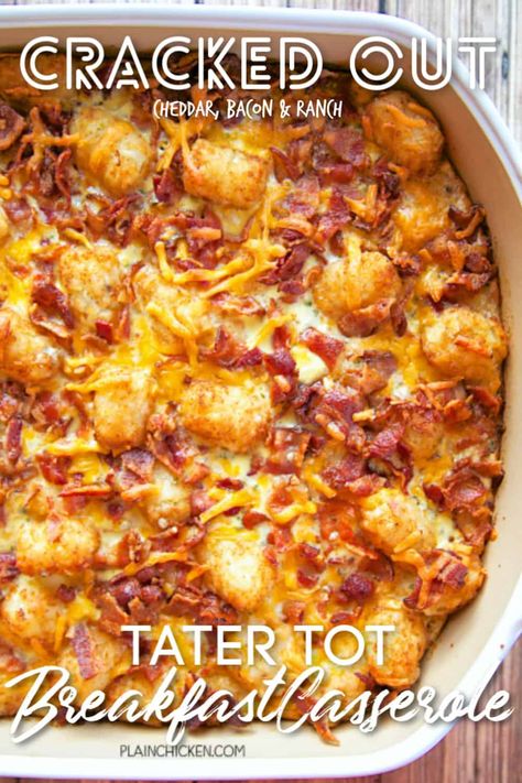 Tator Tot Breakfast, Cheese Tater Tots, Breakfast Potluck, Tot Breakfast Casserole, Cracked Out, Easy Breakfast Casserole, Tater Tot Breakfast Casserole, Best Breakfast Casserole, Tater Tot Breakfast