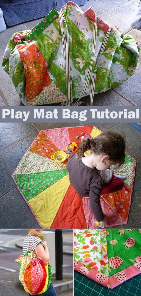 Toy Bag Play Mat, Baby Playmat Quilt, Play Mat Diy, Quilted Toys, Kids Mat, Quilting Tutorial, Bag Tutorials, Toy Storage Bags, Free Sewing Pattern