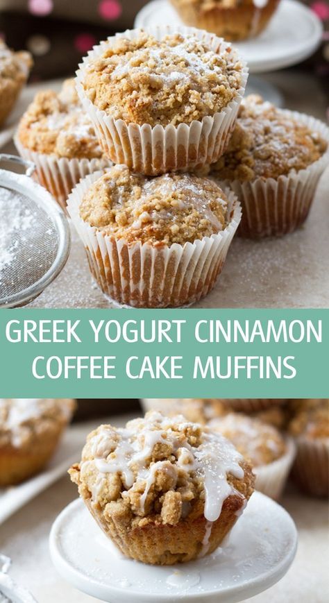 Dessert Greek Yogurt, Cinnamon Coffee Cake Muffins, Coffee Cake Muffin Recipes, Healthy Coffee Cake, Coffee Muffins, Greek Yogurt Muffins, Yogurt Muffins, Brown Sugar Recipes, Cinnamon Coffee Cake