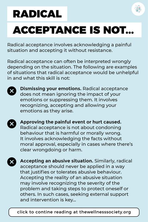 What is radical acceptance in DBT exactly? Click to learn more at thewellnesssociety.org Radical Acceptance Worksheet, Radical Acceptance Dbt Worksheet, Therapist Techniques, Group Worksheets, Group Counseling Activities, Dbt Therapy, Dbt Skills, Radical Acceptance, Restorative Justice