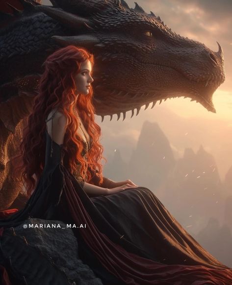 Red Head Fantasy Aesthetic, Red Dragon Character Design, Red Haired Queen Art, Redhead Fantasy Aesthetic, Red Head Fantasy Art, Curly Red Hair Character Art, Fire Princess Aesthetic, Red Head Wallpaper, Red Haired Queen