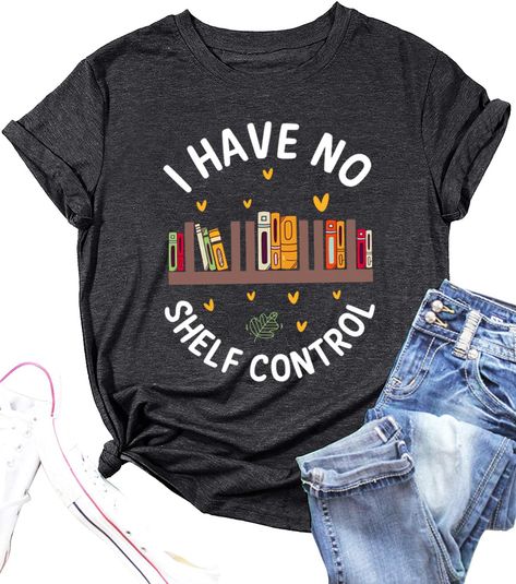 PRICES MAY VARY. ★Soft Fabric: This funny bookworm shirt is made of Cotton Blend, super soft and comfortable to wear. ★Features: Book lovers t-shirt for women, I have no shelf control funny letter printed reading tshirt, bookworm librarian teacher gift shirts, summer short sleeve book tee tops, casual loose style. ★Occasions: Librarian gift t-shirt is suitable for casual, school, sports, office, beach, holiday, social events, parties, vacation, outdoor, shopping or street. ★Multiple Match: Our r No Shelf Control, Bookworm Shirt, Book Letters, Gifts For Librarians, Reading Shirts, Book Shirts, Book Lover, Teacher Shirts, Print T Shirts