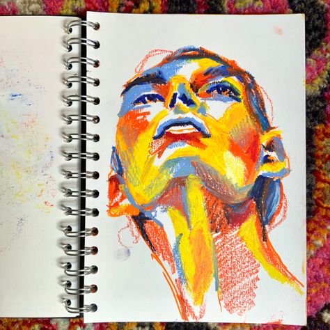 Colour Portraits Painting, Colourful Oil Pastel Drawings, Face Colour Drawing, How To Draw Oil Pastel, Colour Pastel Drawing, Oil Pastel Art Inspiration, Colour Study Reference, Paint With Oil Pastels, Pastel Drawings Ideas