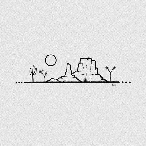 Desert Outline Tattoo, Arizona Skyline Tattoo, Cathedral Rock Tattoo, Mount Zion Tattoo, Desert And Ocean Tattoo, Sedona Tattoo Simple, Grand Canyon Tattoo Ideas Simple, California Desert Tattoo, Desert Road Tattoo