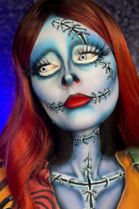 Step into Halloween with this hauntingly gorgeous Miss Sally transformation by @emmaelizabeth_makeup! 🎃 With stitched details, ghostly blue tones, and that signature wide-eyed look, this makeup perfectly captures the eerie charm of The Nightmare Before Christmas. Ideal for those looking to bring a spooky, Tim Burton-inspired vibe to their costume! Sally Halloween Makeup, Seasonal Skincare, Christmas Makeup, The Nightmare Before Christmas, The Nightmare, Beauty Brands, Skin Care Essentials, Makeup Trends, Tim Burton