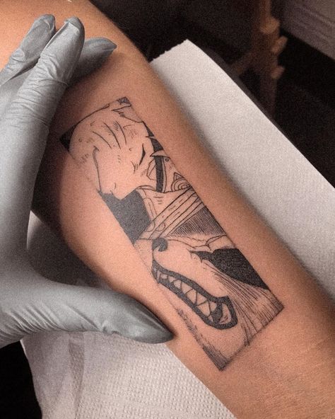 Anime Rectangle Tattoo, Manga Strip Tattoo, Anime Panel Tattoo, Panel Tattoo, Naruto Tattoos, Fine Tattoo, Gundam Cosplay, Scene Tattoo, Tattoo Anime