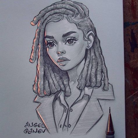 Dreads 😍✨ Comment what time you're seeing this post ❤ Art by @angelganev • • 📌HOW TO GET FEATURED DETAILS IN BIO @africadopedaily… Angel Ganev, Orange Lighting, Girl Drawing Sketches, Sketch Pencil, Pencil Sketches, Photo Sketch, Illustration Painting, Style Photo, Pencil Art Drawings