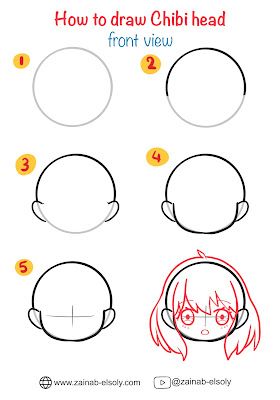 How To Draw Chibi Head - Front View How To Draw A Chibi Face, Chibi Tutorial Step By Step How To Draw, Chibi Body Step By Step, How To Draw Chibi Face Step By Step, Chibi Face Tutorial Step By Step, Chibi Face Shape, Easy Chibi Drawings Step By Step, Draw Head Step By Step, How To Draw Chibi Step By Step