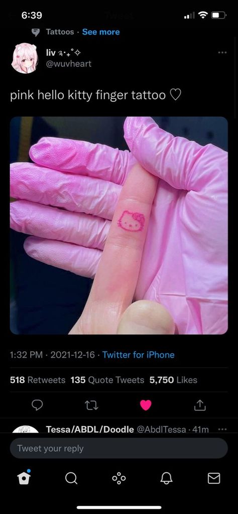 hello kitty finger tattoo Kitty Finger Tattoo, Saw Tattoo, Kitty Tattoo Ideas, Hello Kitty Tattoo Ideas, Y2k Aesthetic Pink, Hello Kitty Tattoo, Kitty Tattoo, Hello Kitty Design, Hello Kitty Shop