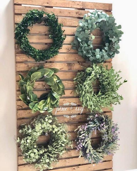 Wreath Sale Display, Wreath Workshop Set Up, Wreath Stand Display, Wreath Display For Craft Show, Wreath Chandelier, Wreath Business, Wreath Display, Wreath Holder, Flower Shop Design