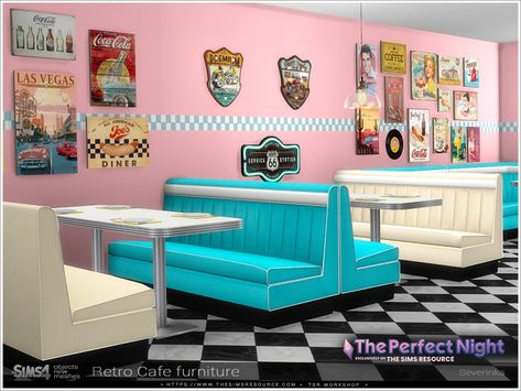 Retro Cafe Bloxburg, Sims 4 Retro Cc Furniture, Sims 4 Retro Cc, Sims 4 Restaurant Cc, Shoes Sims 4 Cc, Corner Dining Table, Clothes Sims 4 Cc, Sims 4 Restaurant, Around The Sims 4