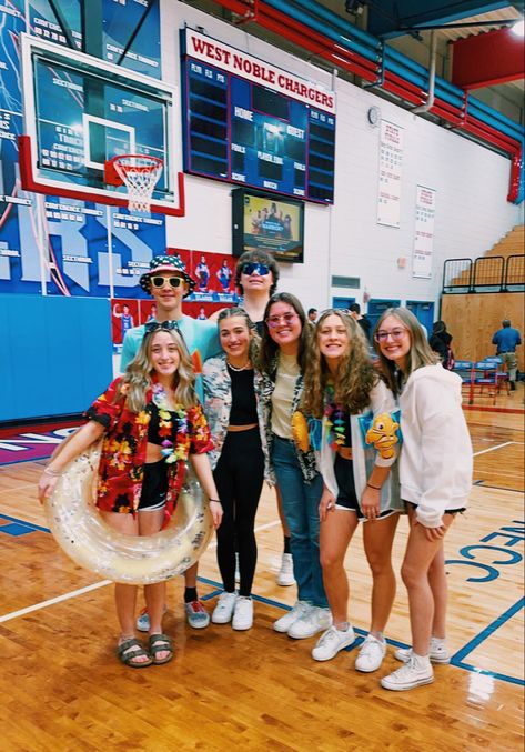 Beach Theme Fnl Outfits, Beach Theme For Football Games, Beach Out Football Game Outfit, Beach Hoco Theme Outfit, Students Section Themes, Beach Pep Rally, Hawaiian Student Section, Hawaiian Student Section Outfit, Beach Out Football Theme