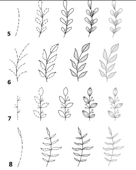 Drawing Plants Step By Step, Botanical Line Drawing Step By Step, Learn Lettering, Improve Your Drawing Skills, Improve Your Drawing, Leaves Embroidery, Plant Doodle, Support My Small Business, Journal Elements