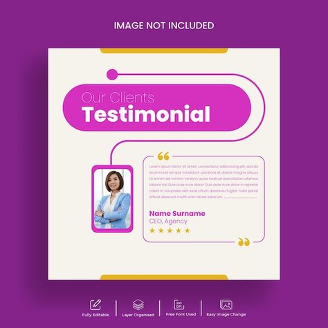 Customer Feedback Design Layout, Testimonial Design Layout, Testimonial Design, Quote Design Layout, Webinar Design, Facebook Cover Template, Canvas Learning, Banner Ads Design, Flyer And Poster Design