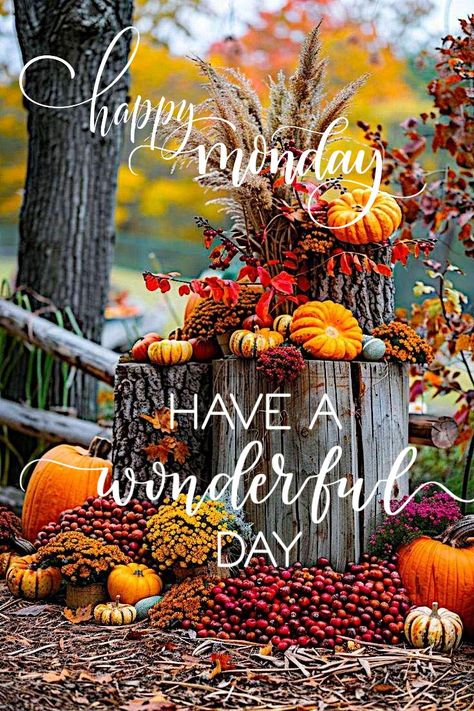 Happy Monday Have a wonderful day Autumn Monday Quotes, Thanksgiving Monday Quote, Monday Fall Blessings, Happy Monday Fall Images, Happy Monday Images Beautiful, Happy November Images, Monday Greetings Good Morning, Happy Monday Morning Inspiration, Happy Monday Fall