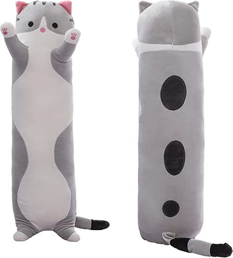 Grey Cat Stuffed Animal, Cat Body Pillow, Long Cat Plush, Long Cat, Funny Pillows, Cat Body, Gray Cat, Stuffed Animal Cat, Kawaii Plushies