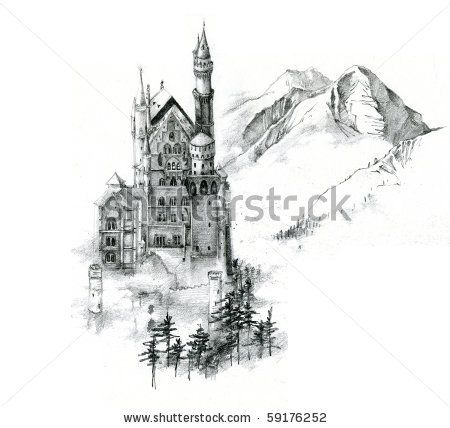 Sketch Castle, Germany Drawing, Castle Sketch, Pencil Drawings Of Love, Castle In Germany, Drawings Photos, Beginner Sketches, Charcoal Sketch, Neuschwanstein Castle