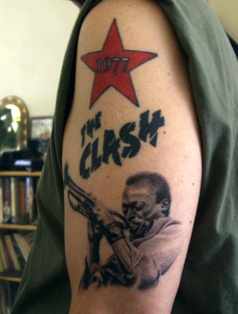 Clash & Miles Clash Tattoo, The Clash Tattoo, Musician Tattoo, Dead Kennedys, The Clash, Arm Tattoo, Portrait Tattoo, Tatting, Band