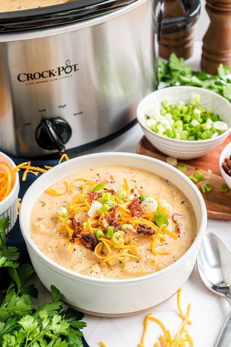 Easy Loaded Baked Potato Soup (Slow Cooker Recipe) - Salads Soups and Sweets Baked Potato Soup Slow Cooker, Korean Pork Ribs, Easy Loaded Baked Potato Soup, Gochujang Glaze, Potato Soup Slow Cooker, Easy Loaded Baked Potato, Soup Slow Cooker, Baked Potato Soup Recipe, Korean Pork