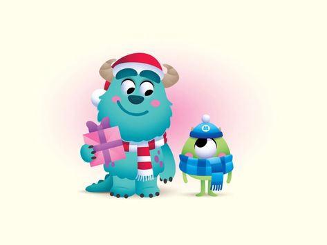 Disney Christmas Art, Alien Illustration, Jerrod Maruyama, Mike And Sulley, Frozen Christmas, Disney Monsters, Disney Iphone, Monster Inc, Monsters University