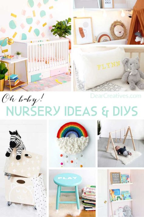 Are you looking for baby room ideas? Must-See List of Nursery Room Ideas and DIYs to make for a baby's nursery. Use these ideas for setting up your baby's room, making handmade gifts for a baby, or for making baby shower gifts. See all the nursery ideas and Baby DIYs. DearCreatives.com #babyrooms #babyroomideas #nurseryideas #diy #baby #nursery #babydiy #nurserydecor #nurseryroom #nurseryroomideas Diy Animal Nursery Decor, Baby Diy Projects Nursery, Diy Nursery Mobile How To Make, Diy Nursery Decor Boy, Diy Baby Mobile Boy, Felt Crib Mobile Diy, Nursery Room Ideas, Baby Room Storage, Nursery Diy Projects