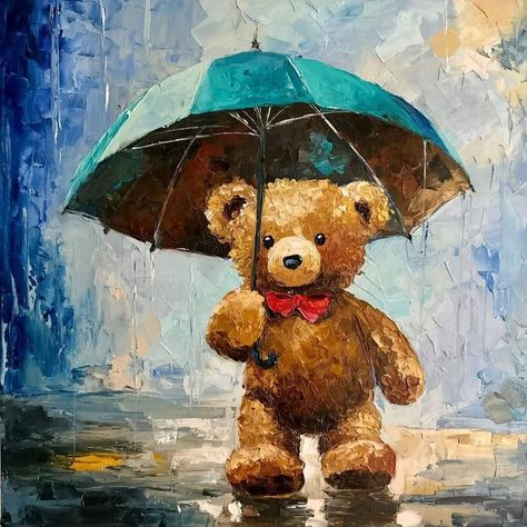 Teddy Bear Painting Canvas Easy, Painting Teddy Bears, Teddy Bear Paintings Acrylic, Oil Color Painting Ideas, Kids Painting Ideas, Teddy Bear Painting, Bear Paintings, Flower Painting Canvas, Canvas Painting Tutorials