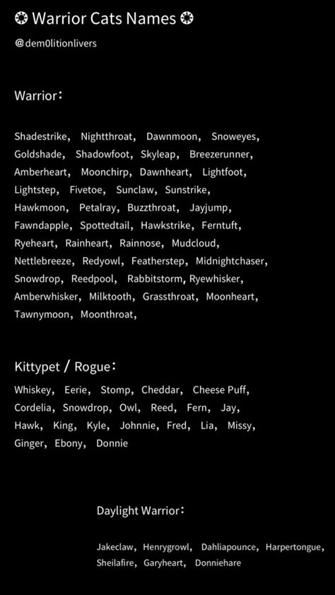 Warrior cats name idea Warrior Cat Bio Ideas, Wcue Rp Ideas, Warrior Cat Name Ideas, Warrior Cats Name Ideas, Names For Cats, Warrior Cats Ultimate Edition, Warrior Cat Names, Cats Name, Name Idea