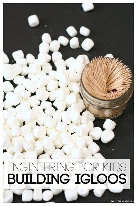 Simple Engineering for Kids Building Igloos with Marshmallows Engineering For Kids, Winter Science, Kids Building, January Activities, Winter Unit, Christmas Stem, Stem Challenge, Winter Activities For Kids, Steam Activities