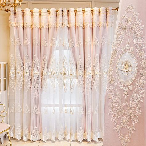 PRICES MAY VARY. Package: There are 1 pair double layer curtains with the top valances ( 2 Panels of cloth curtains and 2 Panels of sheer curtains. Among them，each cloth curtain is stitched together with 1 panel sheer curtain on the top, non-removable).Each curtain is 51" (130 cm) wide and 90" (230 cm) high. Material: polyester. Grommet top. Multi functional: They can block 80% sunlight. At the same time, They can block noise and ultraviolet radiation. Easy Care: Machine washable in cold water. Double Layer Curtains, Curtains With Valance, Layer Curtains, Curtains Pink, Valances For Living Room, Embroidered Curtains, Layered Curtains, Curtains Width, Curtain Valance