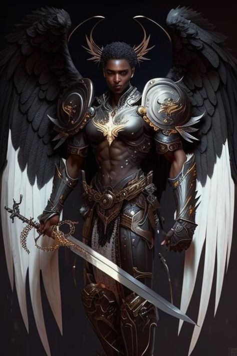 Arch Angels, African Superhero, Guardian Angel Tattoo, Black Power Art, Male Angel, Panther Art, Egypt Tattoo, Black God, Greek Warrior